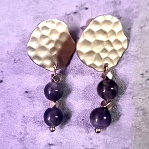 14K GP Amethyst & Gold Drop Accent Earrings